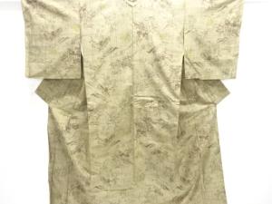 アンティーク　家屋風景模様織り出し手織り紬着物